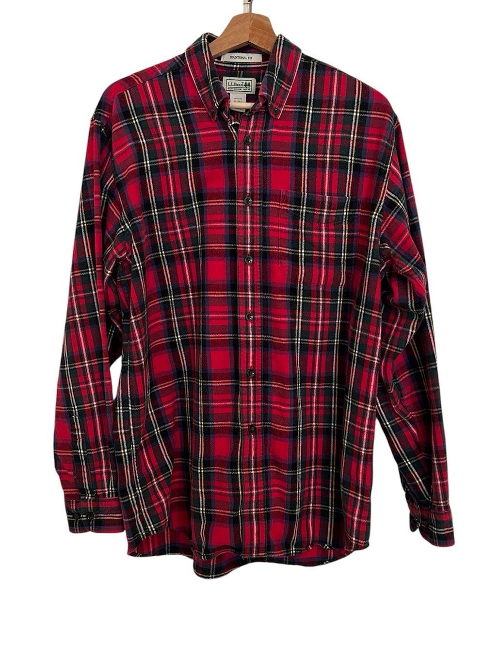 Vintage L.L.Bean Red Plaid Flannel Button-Down Shirt Classic, Scotch, Medium 90s